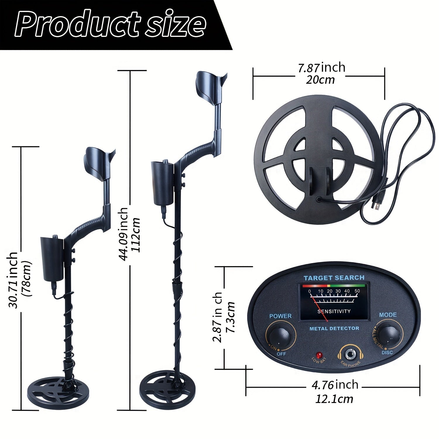 High-Sensitivity Metal Detector for All Ages Adjustable Height All-Metal Detection