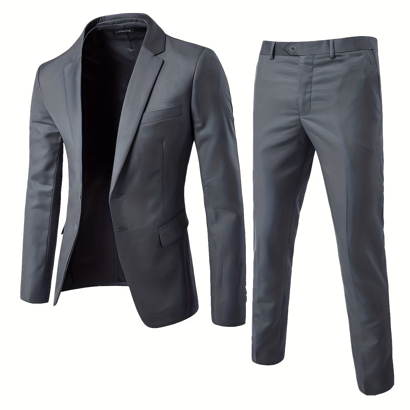 Traje de negocios para hombre, de poliéster tejido, liso, con solapa, corte regular, de dos piezas