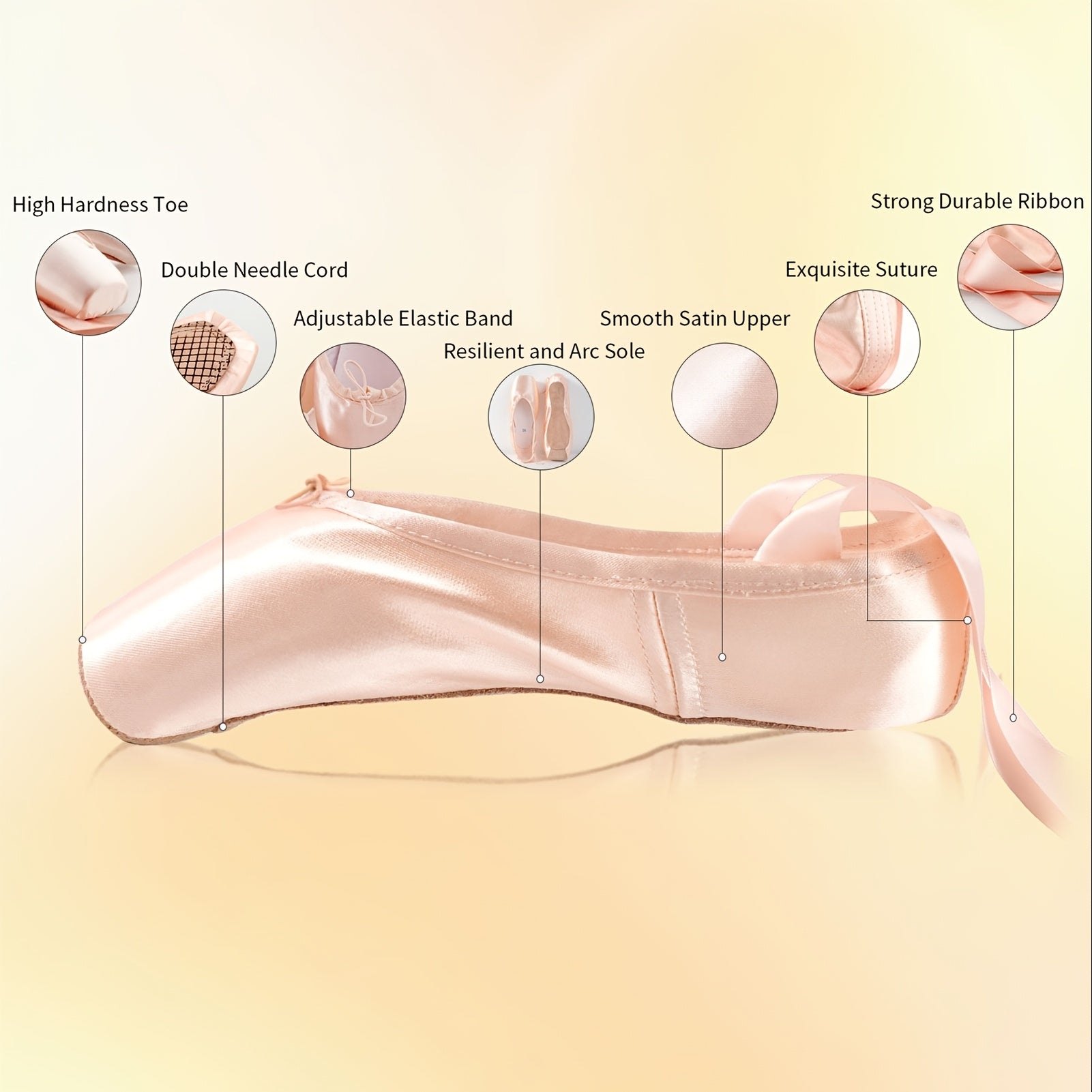 Women's Satin Pointe Shoes with Ribbons Adjustable Backstrap Spring-Ready Ballet
