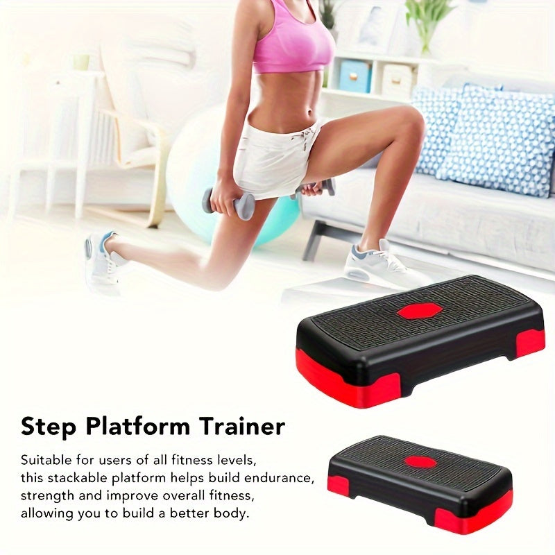 Adjustable 44.96cm Aerobic Step Platform in Gray and Red Non-Slip Durable Gym Equipment for Yoga and Training