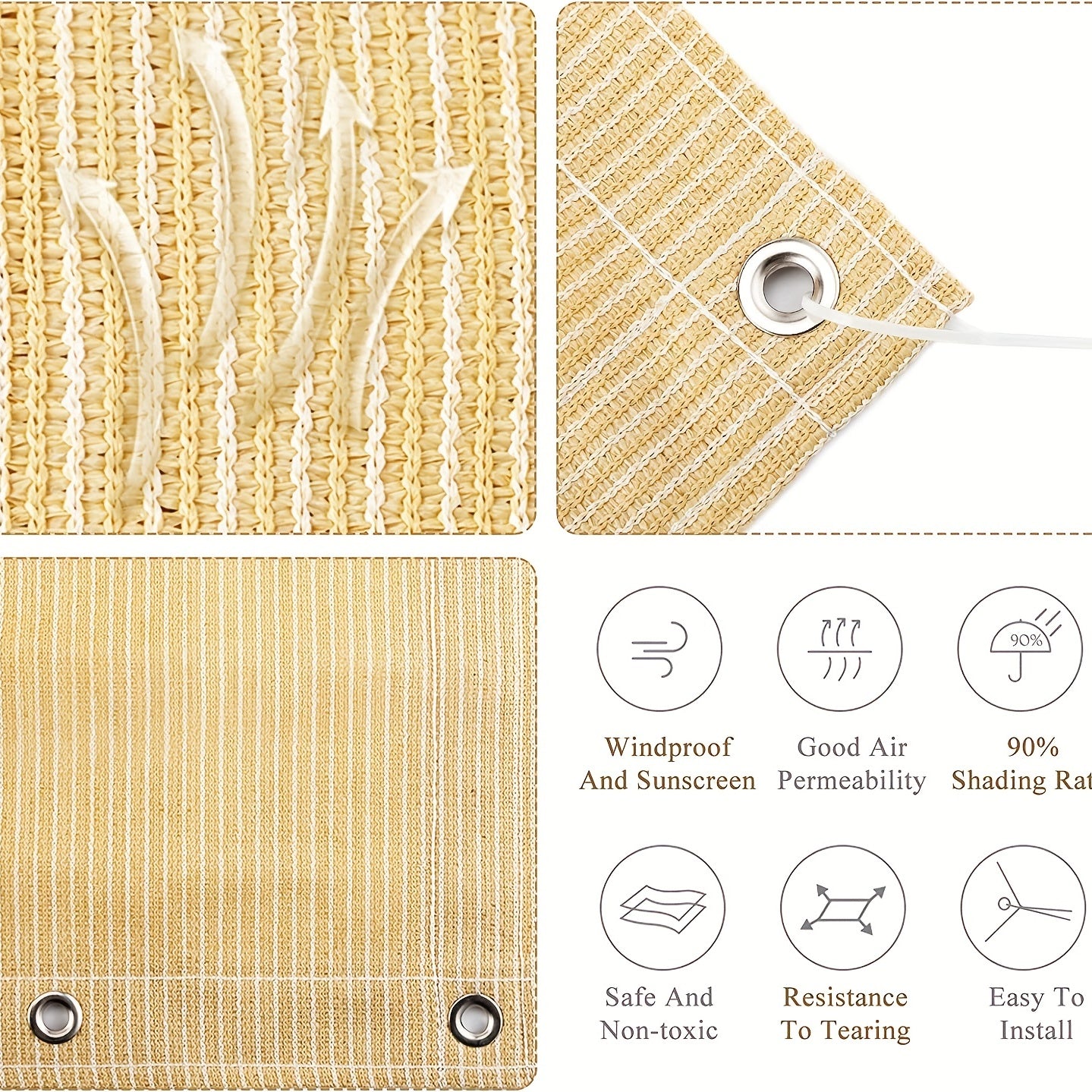 Yellow UV Protection Sun Shade Cloth for Outdoor Pergola Deck Patio Heat Resistant Reinforced Grommets