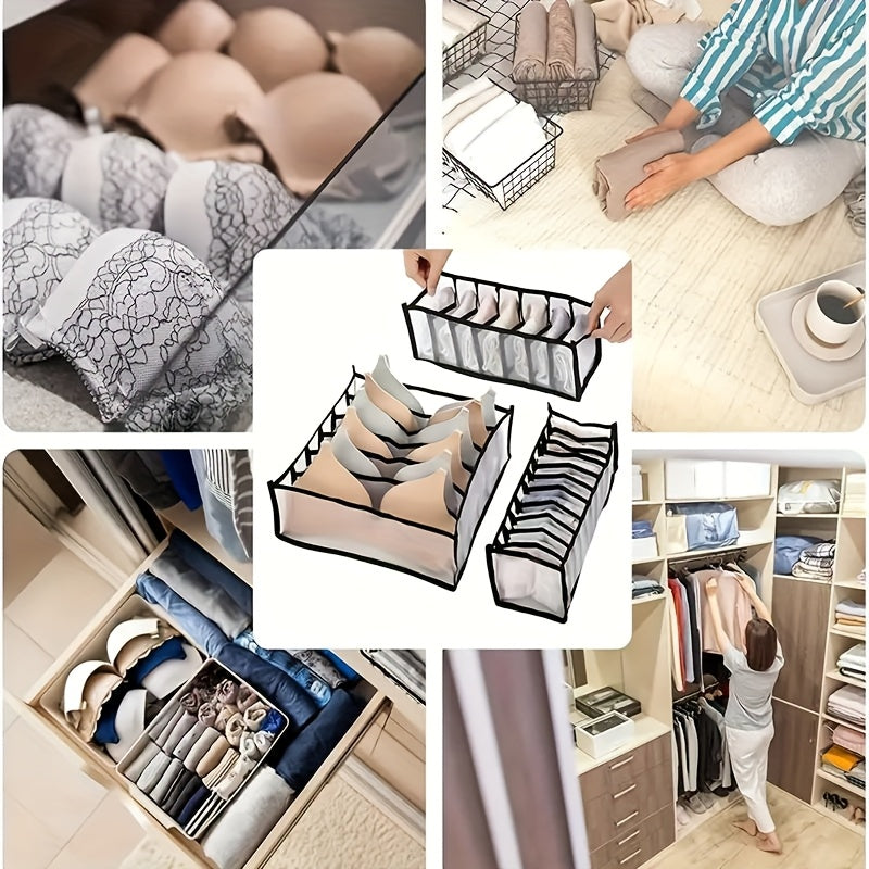 Organizador de ropa interior y calcetines con 6 compartimentos de malla para armario de dormitorio