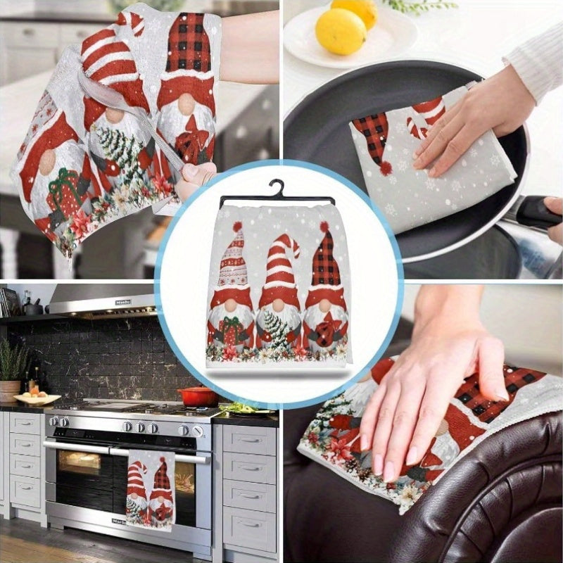 Christmas Kitchen Towel Set 2 Pieces Gray Dwarfs Trees Poinsettia 45x66cm