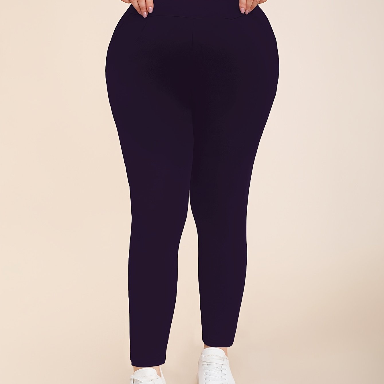 Women's Plus Size Skinny Pants Polyester Knit Solid Color Spring Fall Pockets