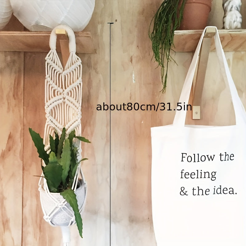Soporte para plantas de macramé blanco bohemio para macetas y cuencos de interior