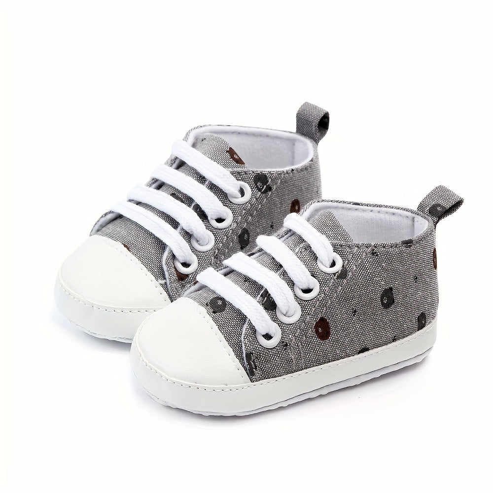 Baby Canvas Sneakers with Cartoon Print Adjustable Lace-Up Indoor Casual Shoes
