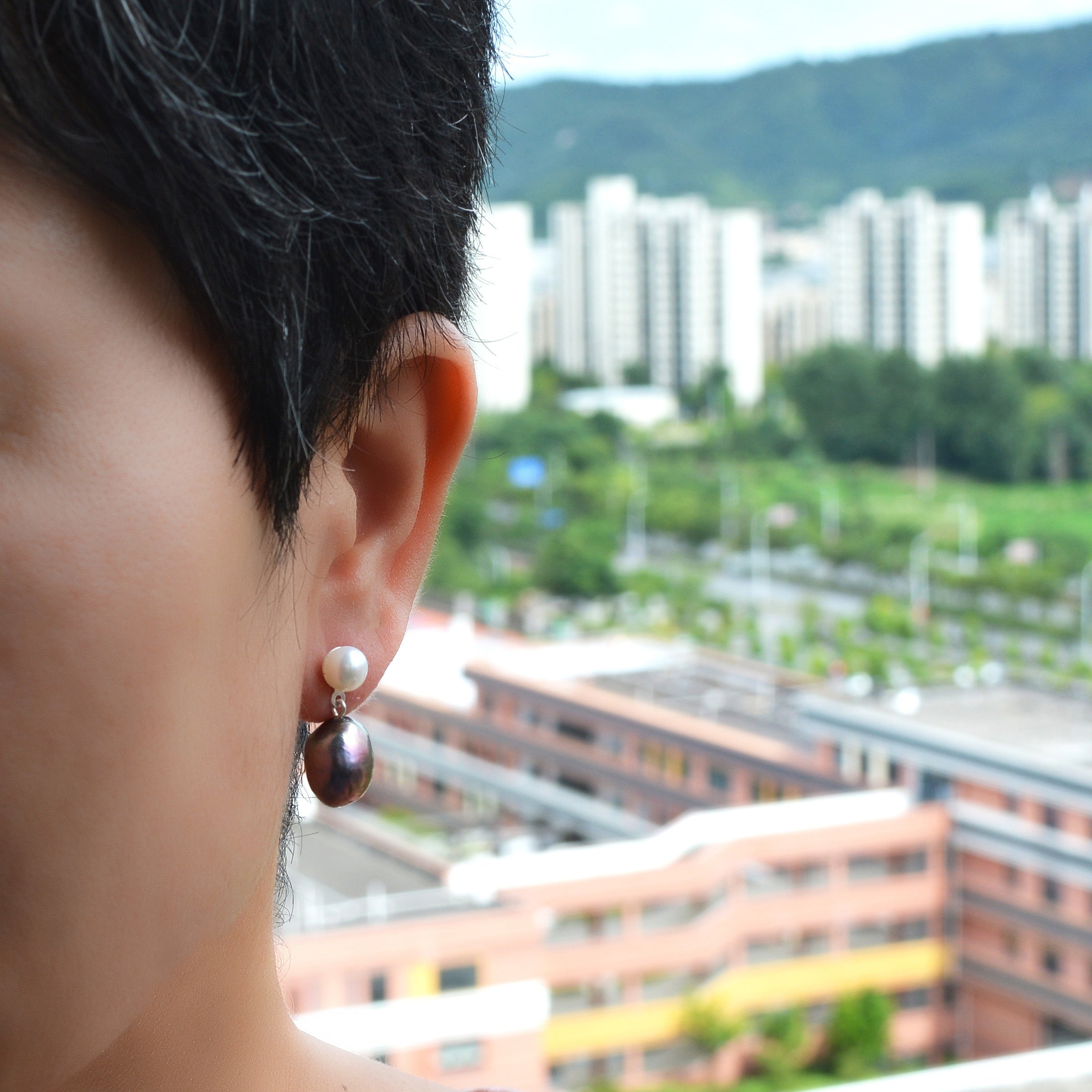 Sterling Silver Black Pearl Drop Earrings for Women June Birthstone Jewelry