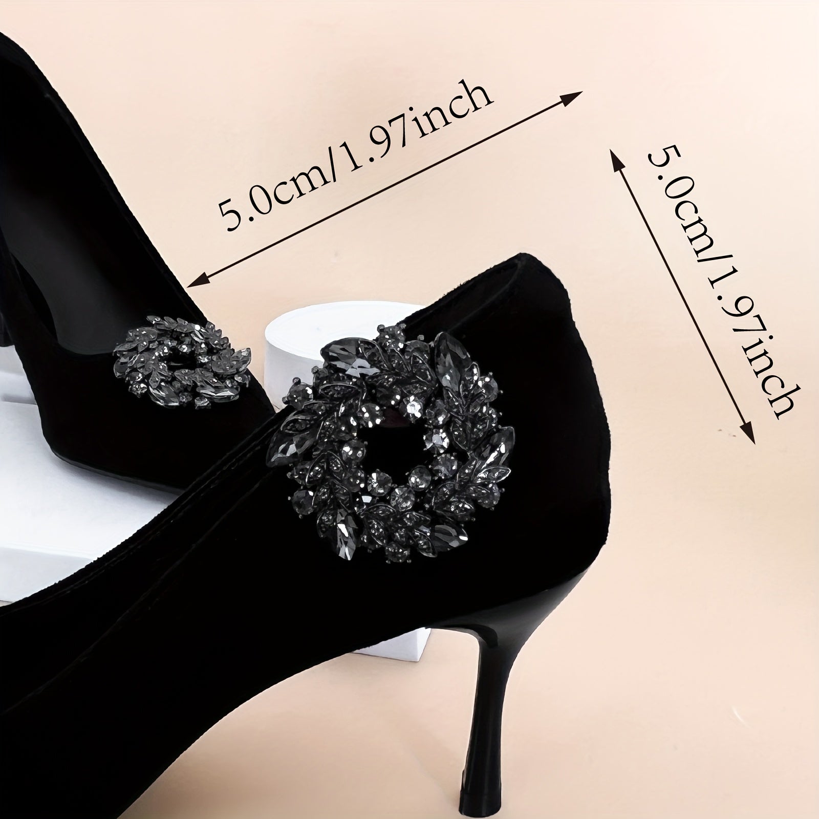 Women Rhinestone Shoe Clips Black Pointed Toe Decorative Accessories for Weddings
