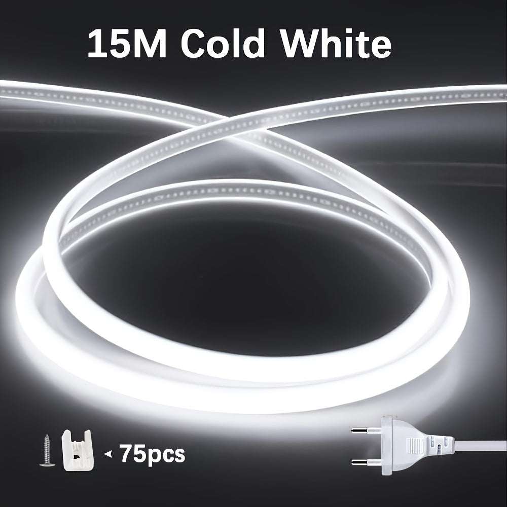 Luz de tira LED COB flexible de 220V 12W/m para interior y exterior, cortable, blanca