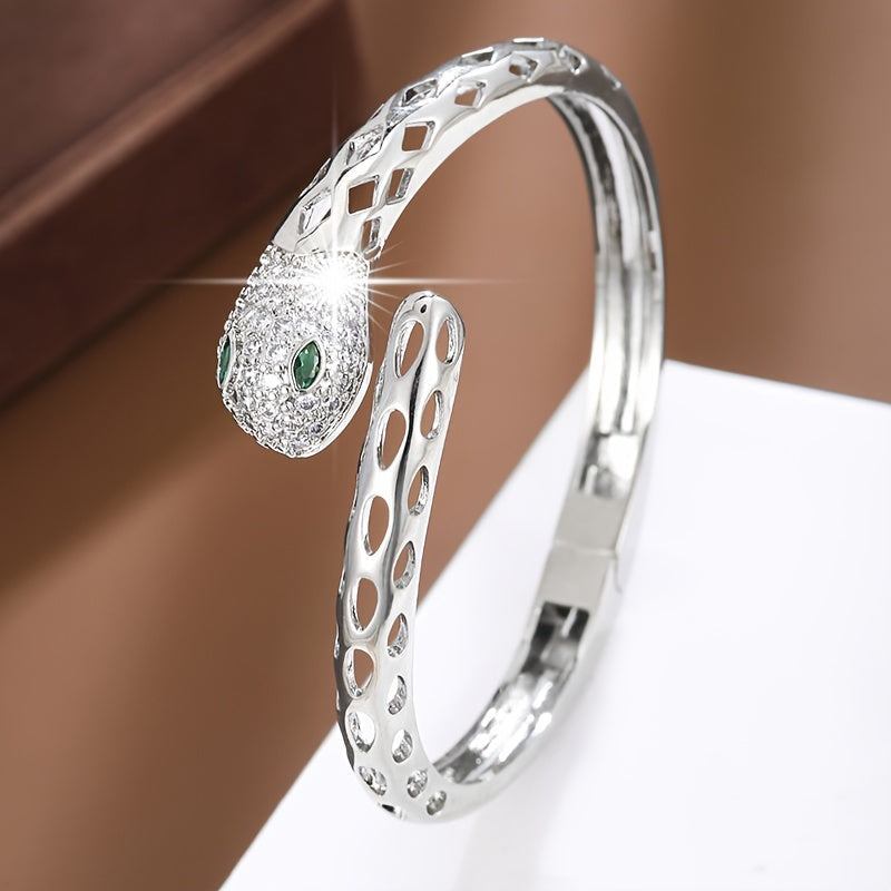 Women’s Copper Cuff Bracelet with Hollow Snake Design and Synthetic Zirconia