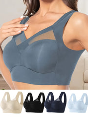Women Lace V-Neck Bras 4 Pack Seamless Breathable Mesh Supportive
