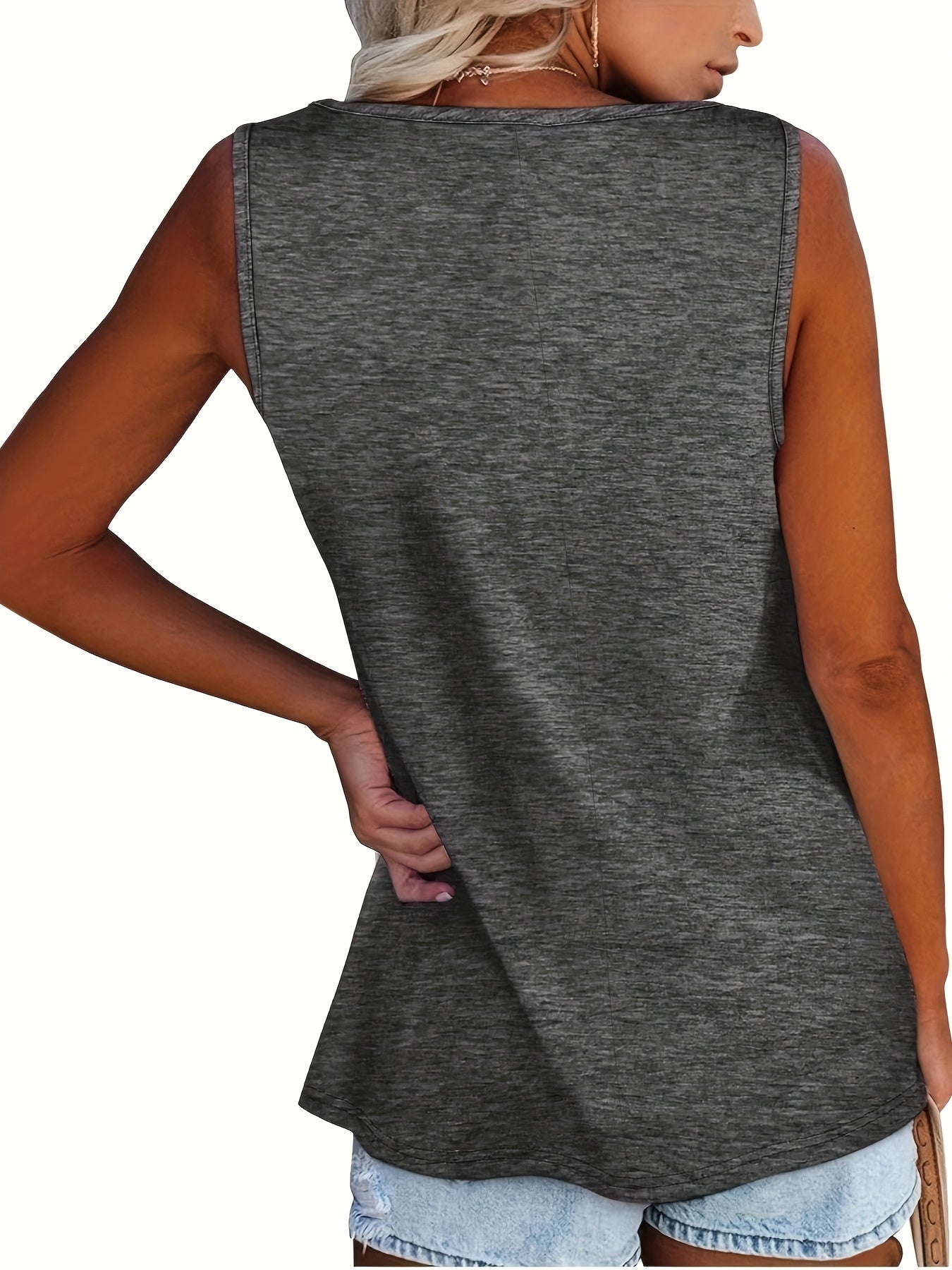 Plus Size Women's Casual Sleeveless Summer Tank Top with Button Front and Solid Color