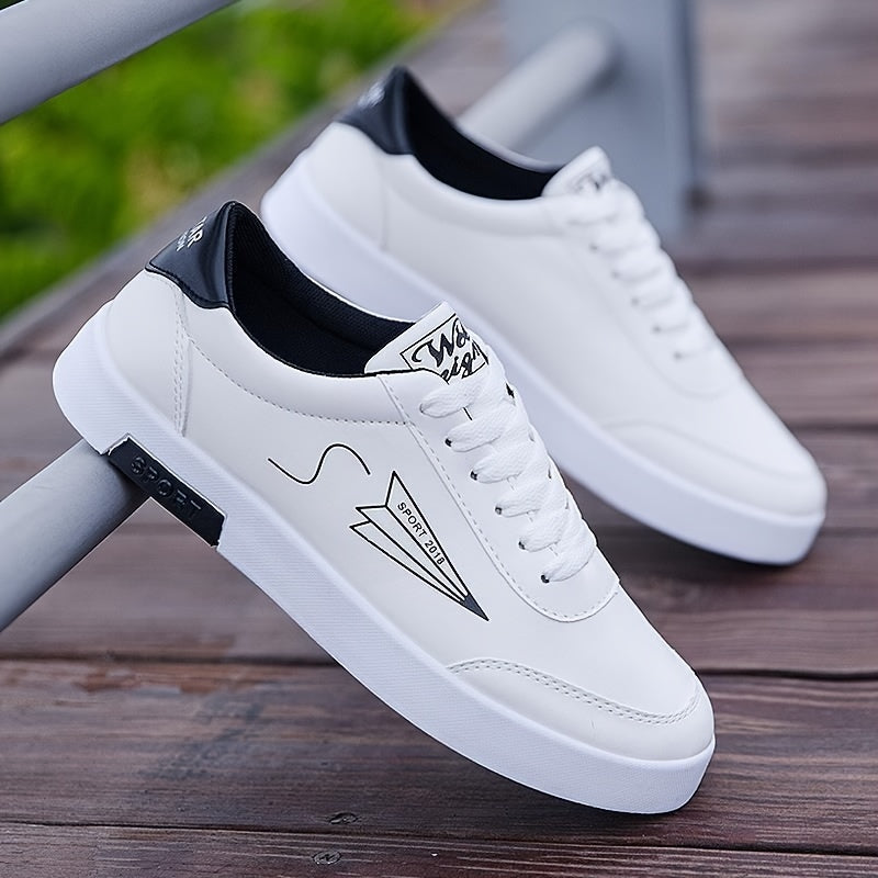 Men's Skateboard Sneakers Low-Top Lace-Up Casual Shoes with Paper Airplane Pattern