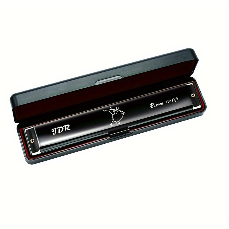 Губная гармошка диатоническая на 24 отверстия в тональности C, черный металл, с футляром
