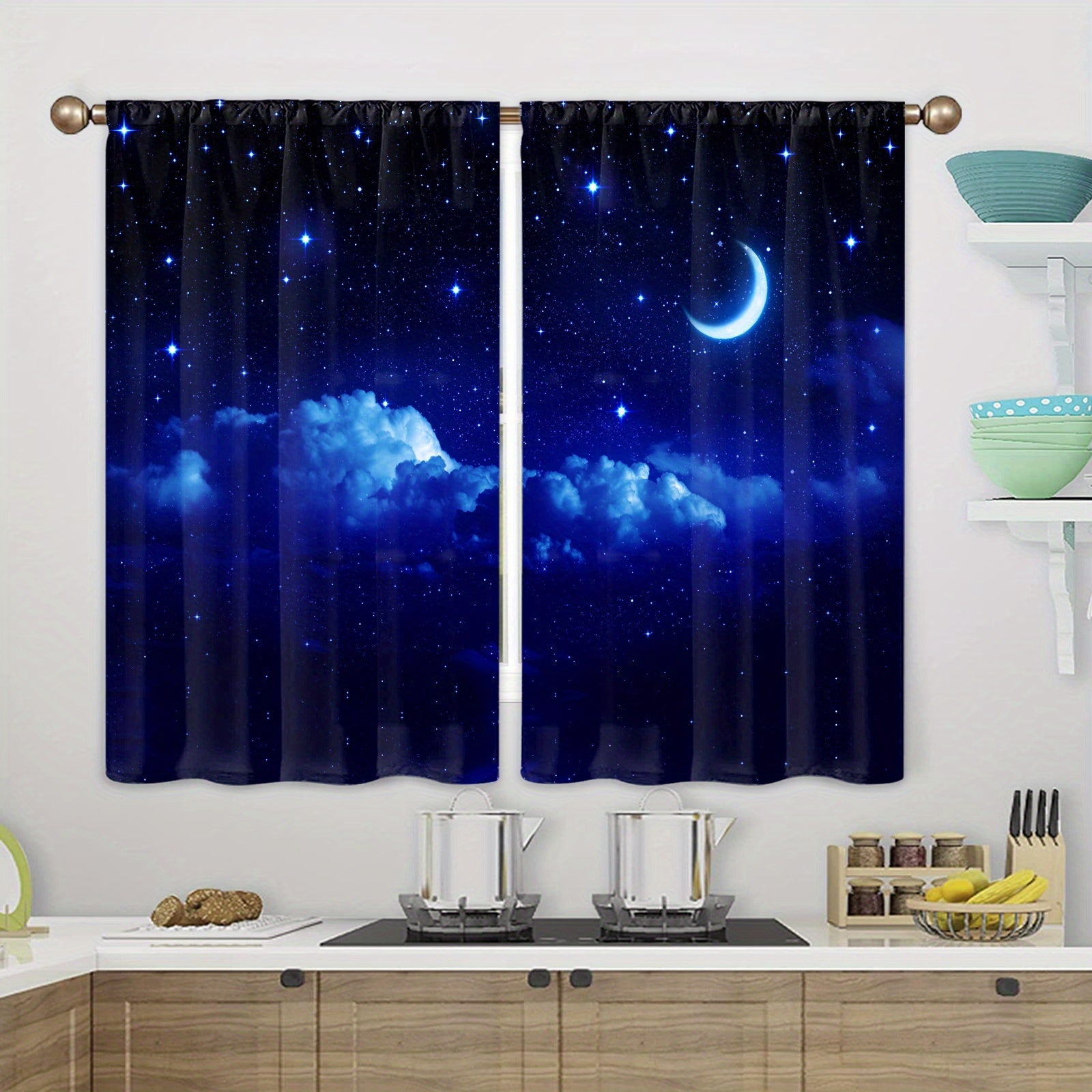 Starry Sky Galaxy Window Curtains with Star Pattern for Bedroom Living Room and Kitchen