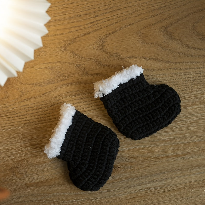 Очаровательный ручной работы крючком рождественский комплект для детей - включает уютную вязаную шапку, шорты и набор пинеток - идеально подходит для первой праздничной фотосессии детей и подарка на крещение.