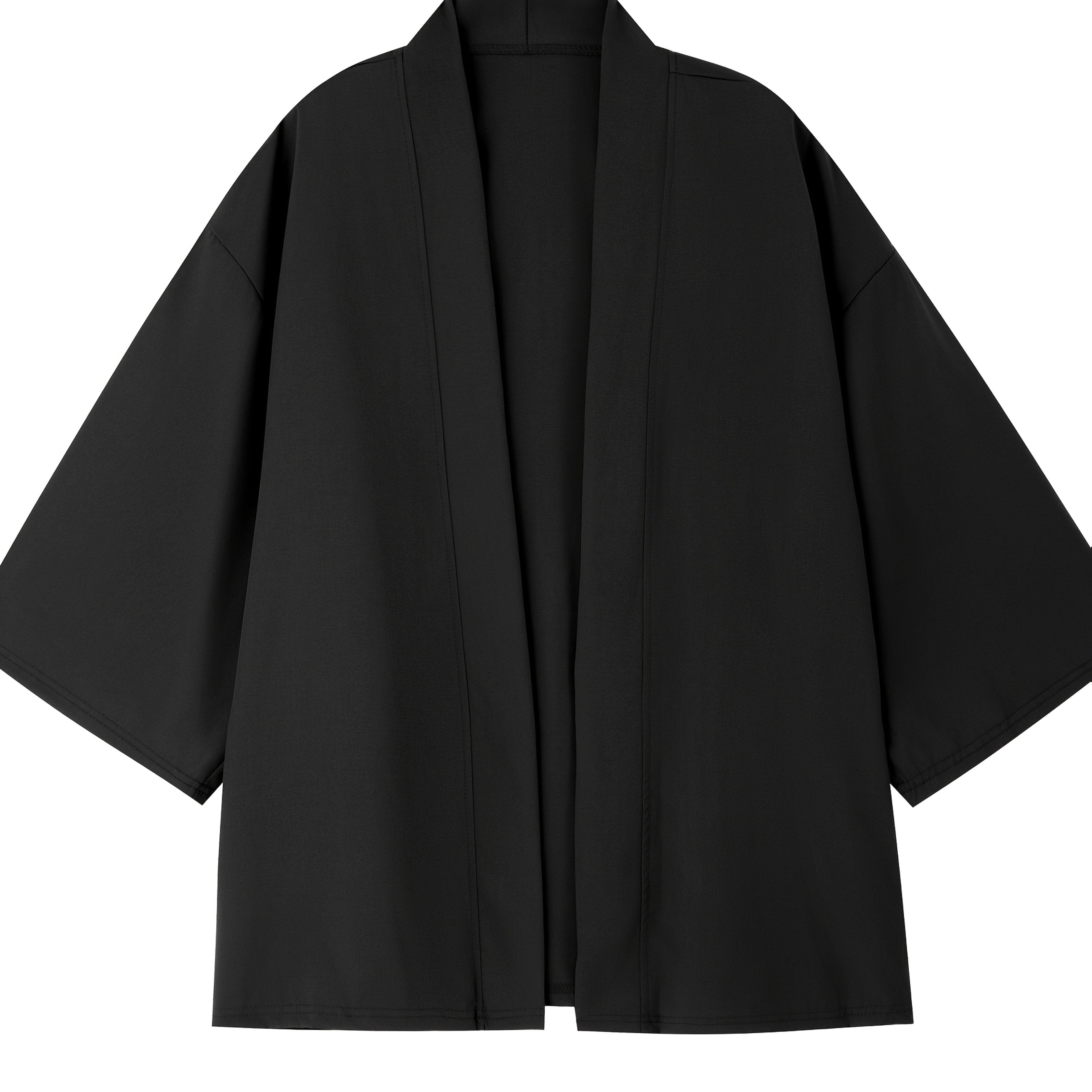 Men's Summer Kimono Shirt Casual Solid Color Three-Quarter Sleeve Open Placket Polyester