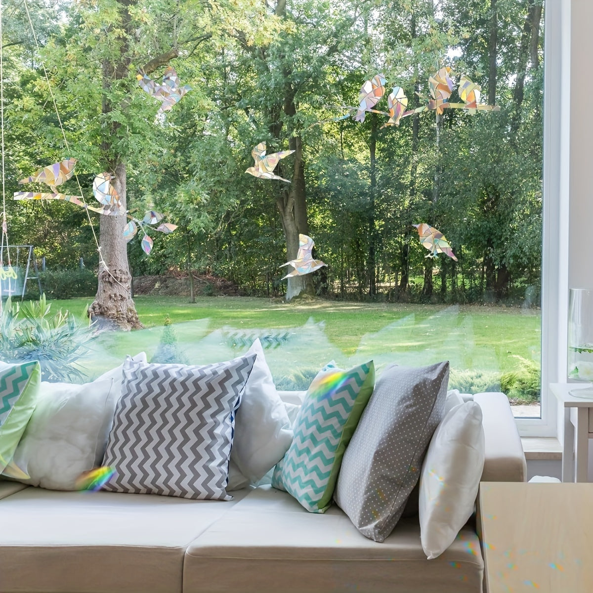 Set of 2 Rainbow Hummingbird Window Clings Decorative Bird Collision Stickers