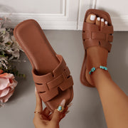 Women's Summer Casual Solid Color Square Toe Flat Sandals for Beach Pool Indoor Outdoor