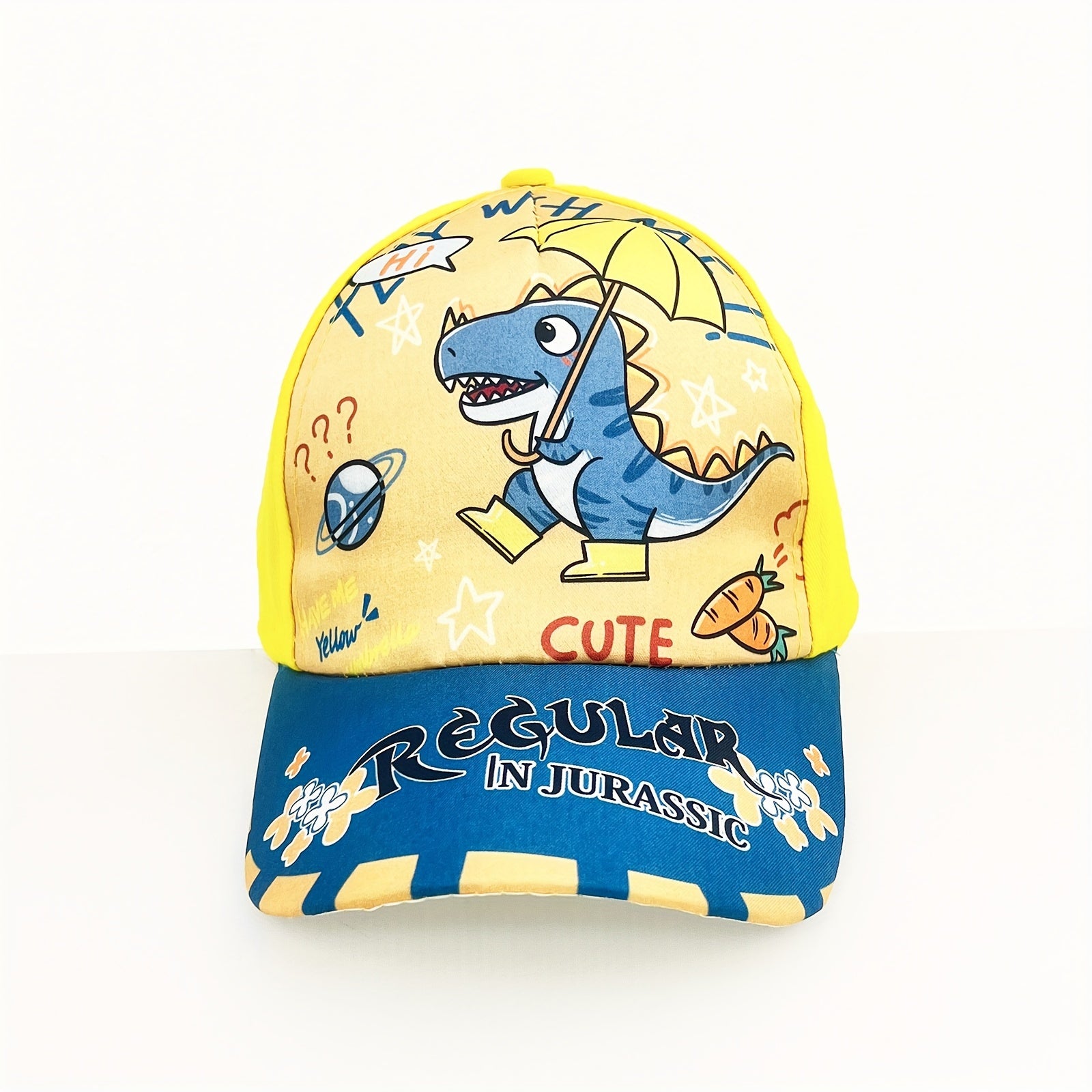 Kids Adjustable Cartoon Dinosaur Print Baseball Cap Lightweight All-Season Fitted for Boys and Girls