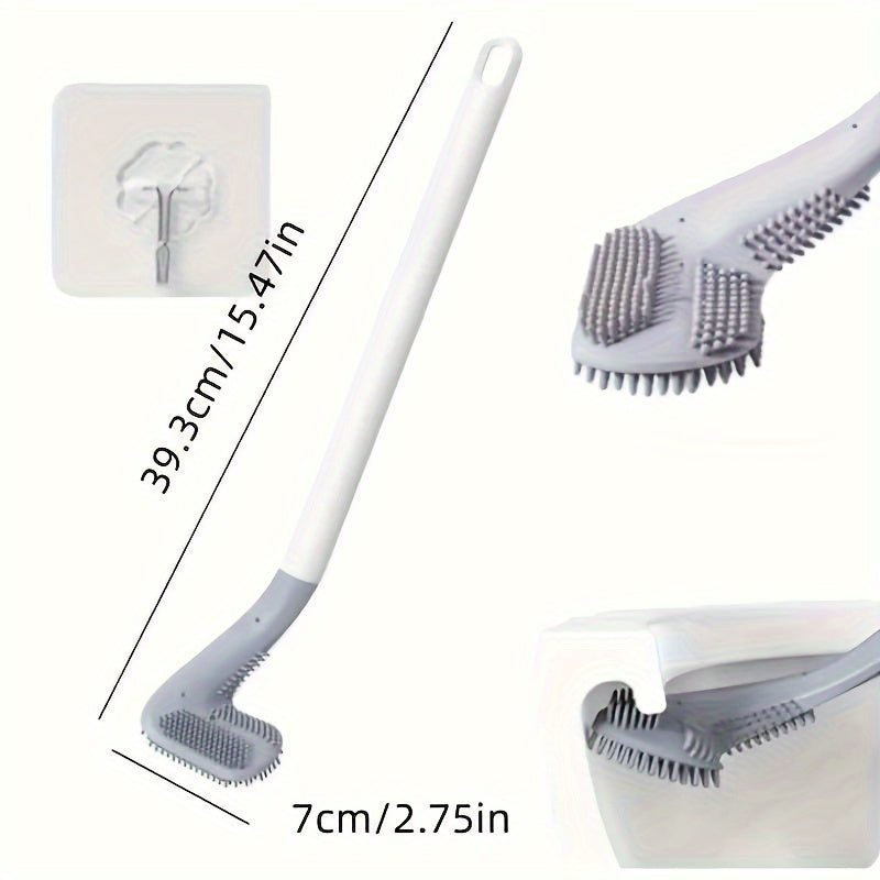 Rotating Silicone Toilet Brush with Long Handle Wall Mount Medium Firmness