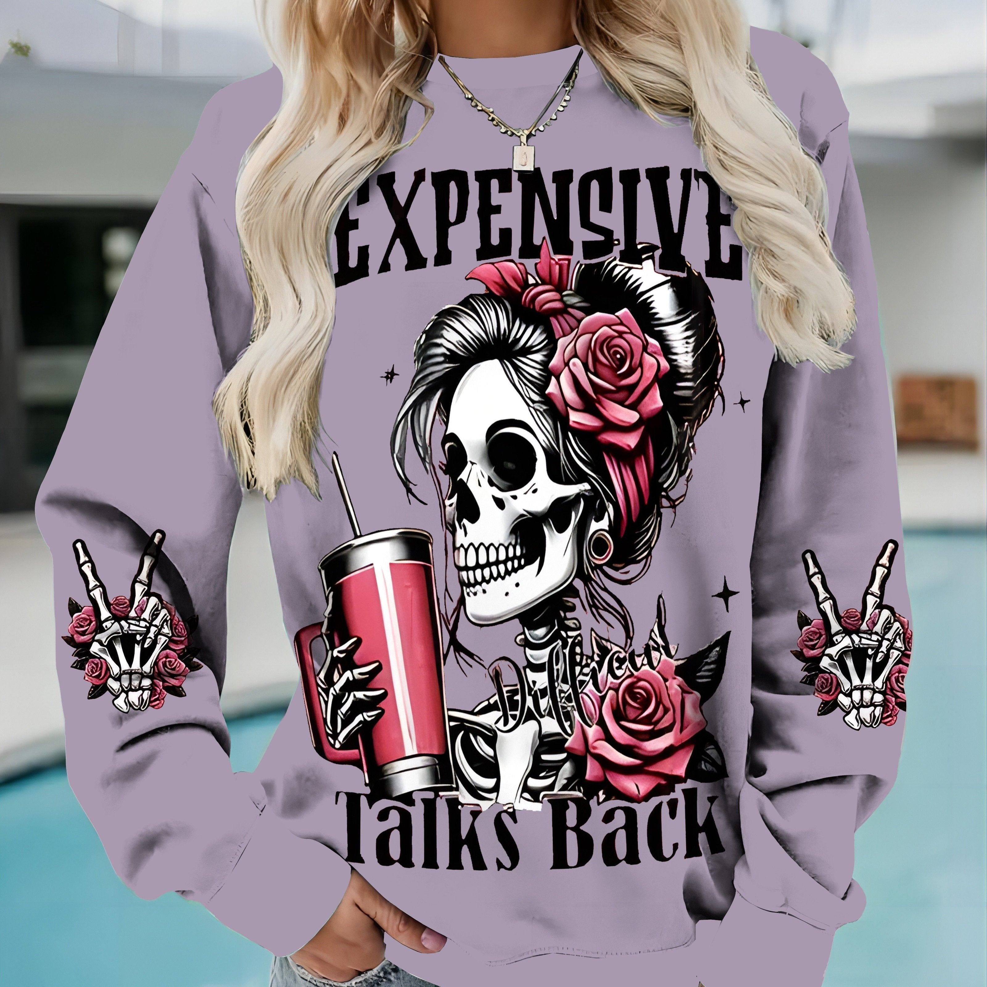 Women's Plus Size Hoodie Long Sleeve Skull Letter Print Casual Pullover
