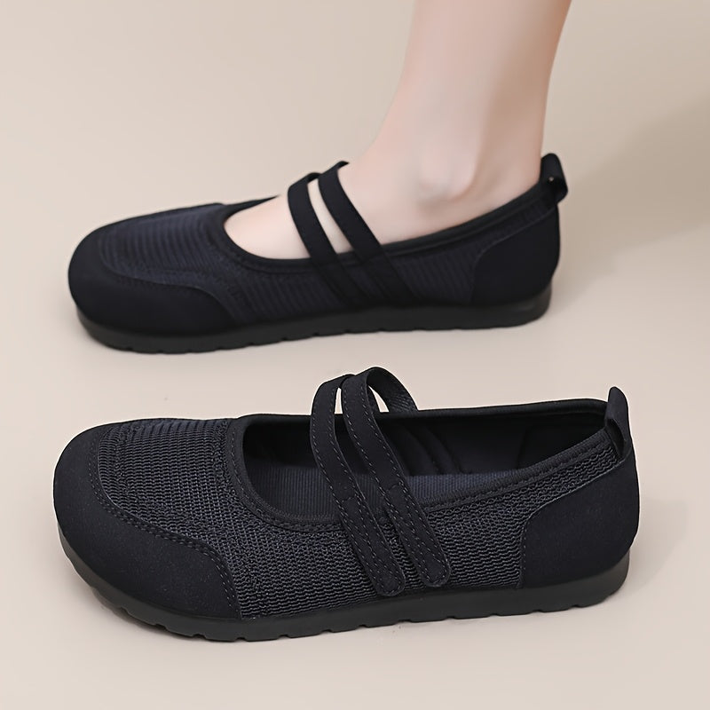 Zapatos de mujer tipo merceditas negras con tira ajustable y tela transpirable