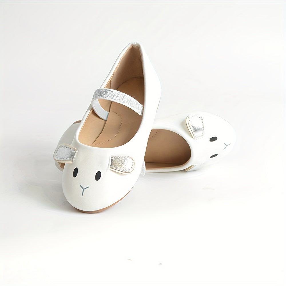 Girls Women Cartoon Rabbit Mary Jane Shoes Breathable Non-Slip Flats with Elastic Closure