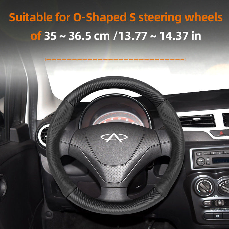 Leather Steering Wheel Cover Carbon Fiber Textured Breathable Black Burgundy Mocha Orange