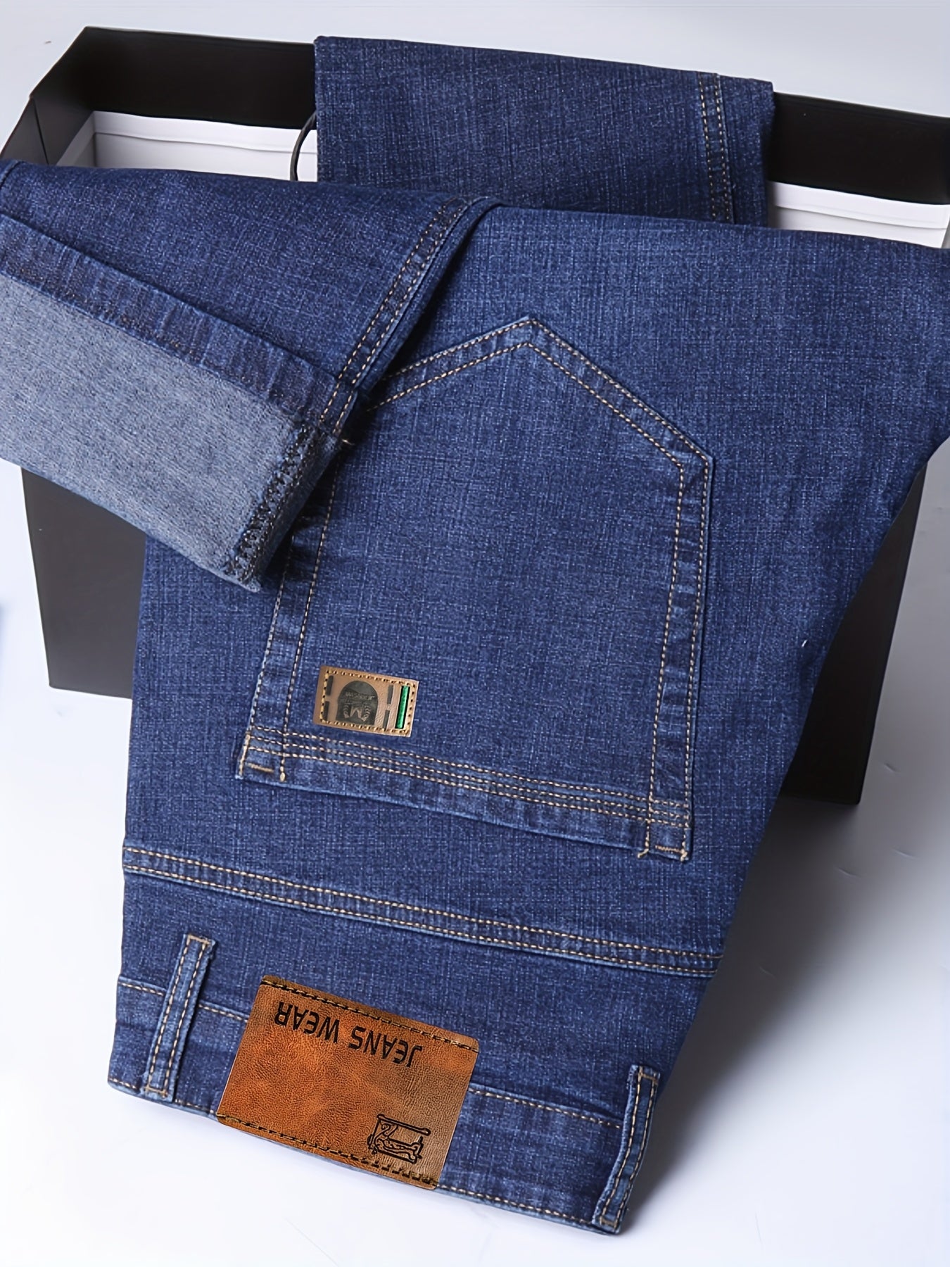 Men's Plus Size Light Blue Stretch Denim Business Casual Jeans for Men