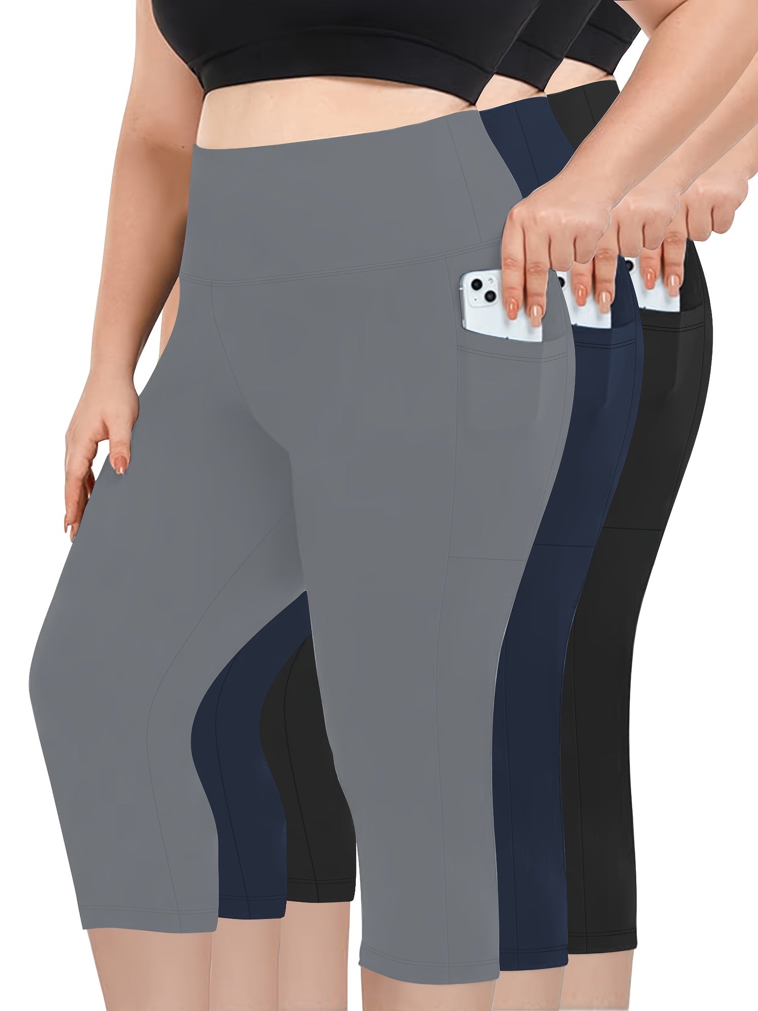 Plus Size High Waist Pocket 7-Pocket Pants for Women Black Large