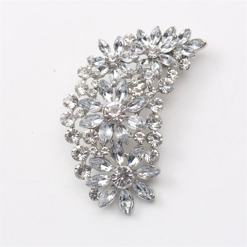 Women's Rhinestone Feather Brooch Hollow Design Pin Jewelry Accessory