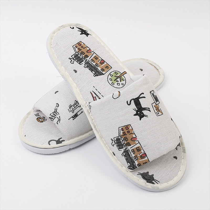 Non-slip Printed Linen Disposable Slippers for Hotel and Homestay Use