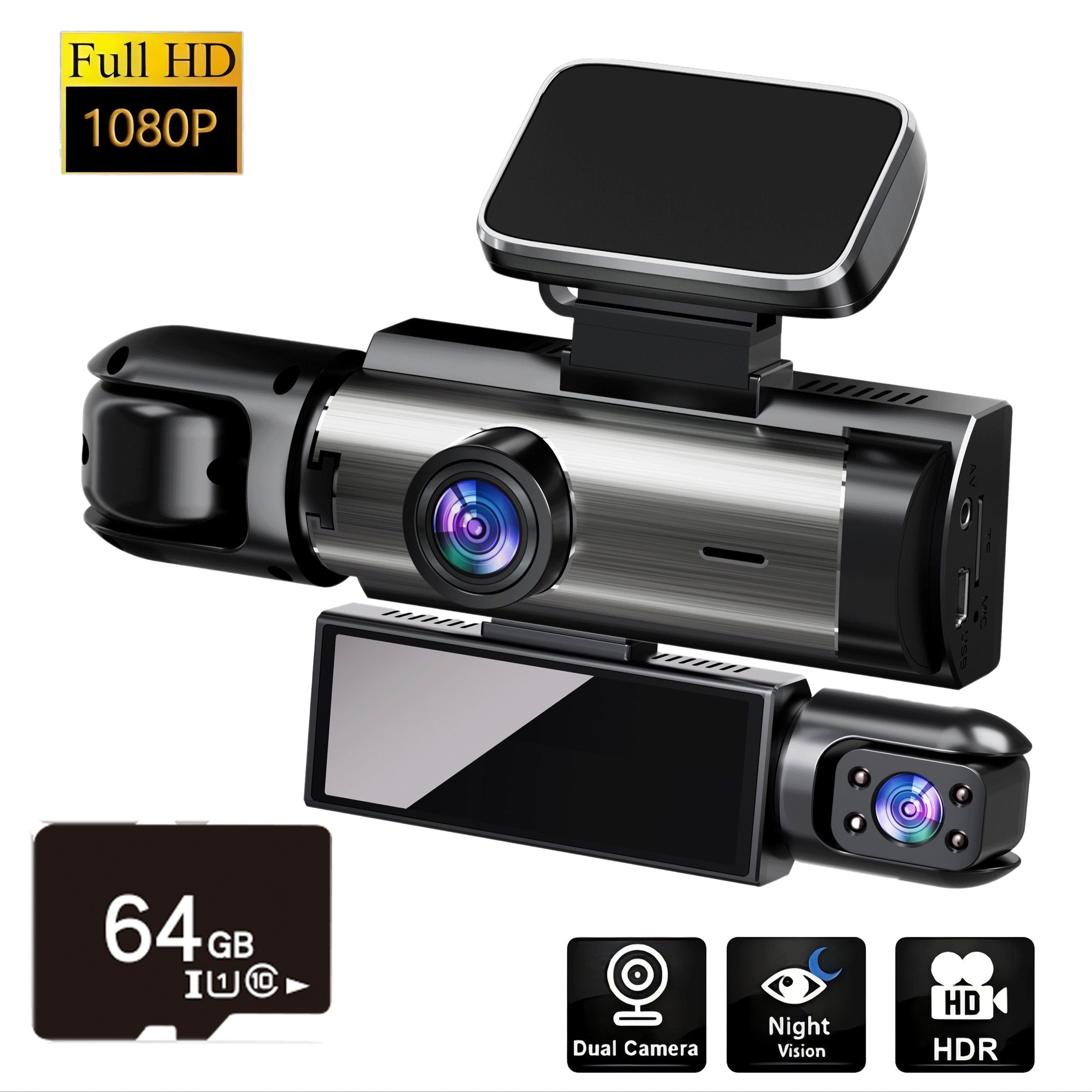 Vehicle Dash Cam 1080P Night Vision 64GB Memory Card Wide-Angle Parking Monitor