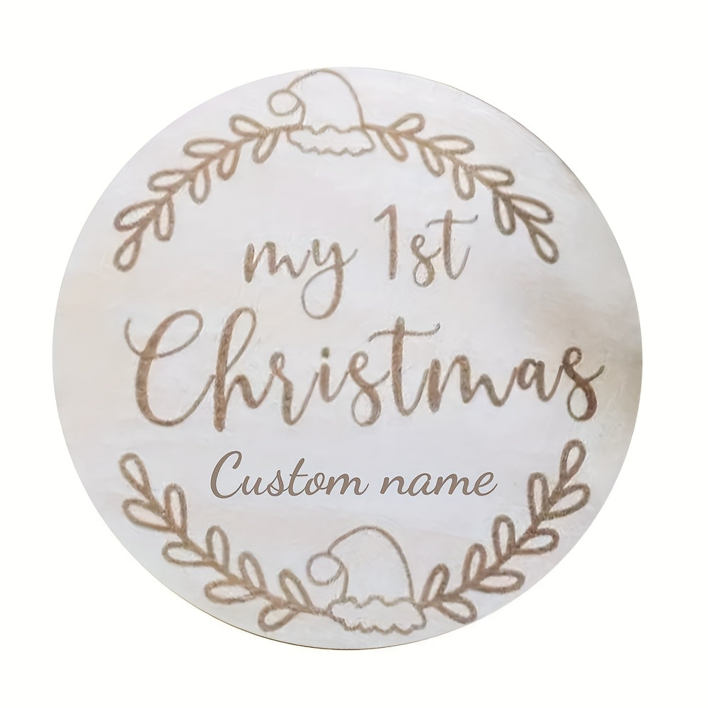 Personalized Wooden Milestone Sign for Baby's First Christmas Round Holiday Keepsake