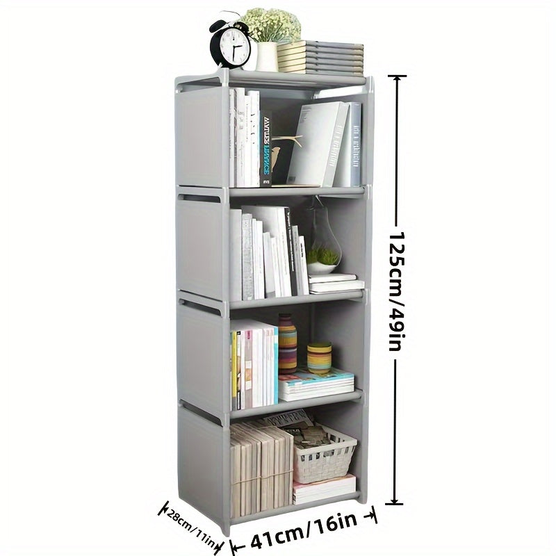 Gray Metal Bookshelf Floor Standing with Multiple Compartments for Office Dorm Home Organization