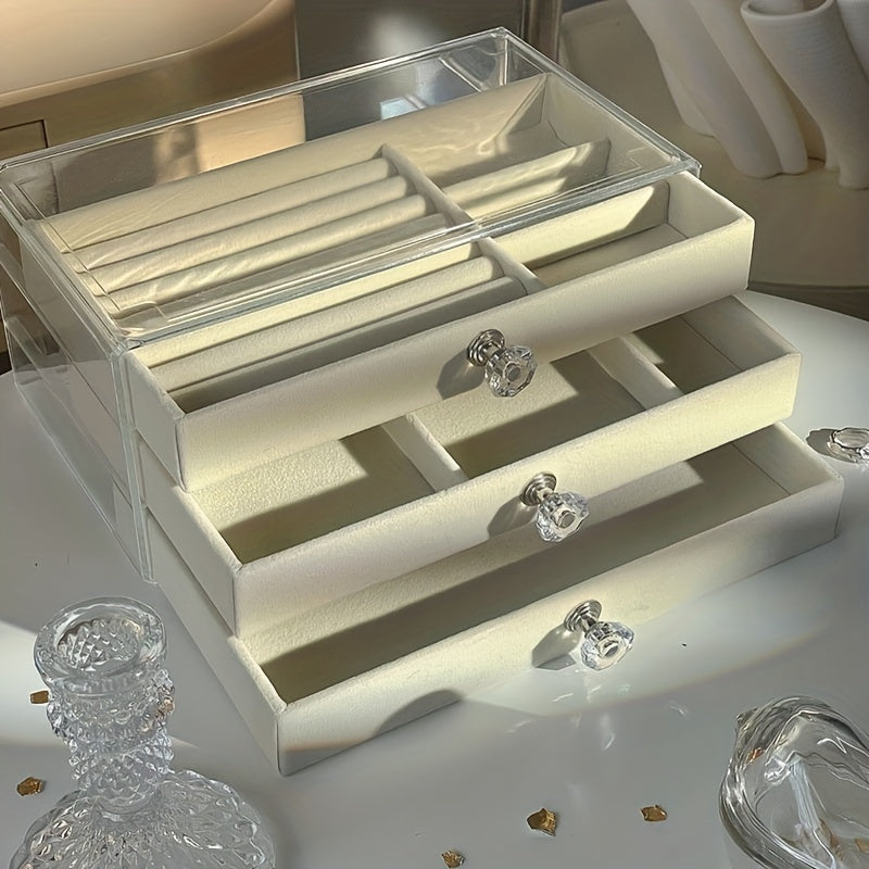 Acrylic Jewelry Organizer with 3-Layer Drawer for Earrings Rings Necklaces