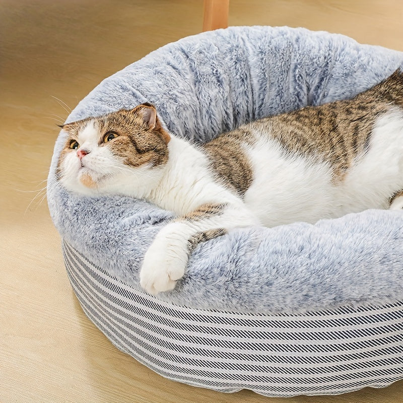 Round Plush Cat Bed with Semi-Enclosed Design for Small Cats
