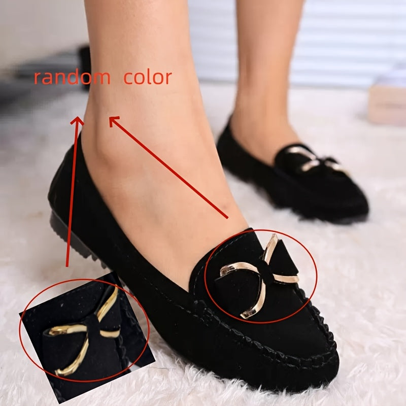 Women's Leather Flat Loafers with Bow Casual Dress Driving Shoes