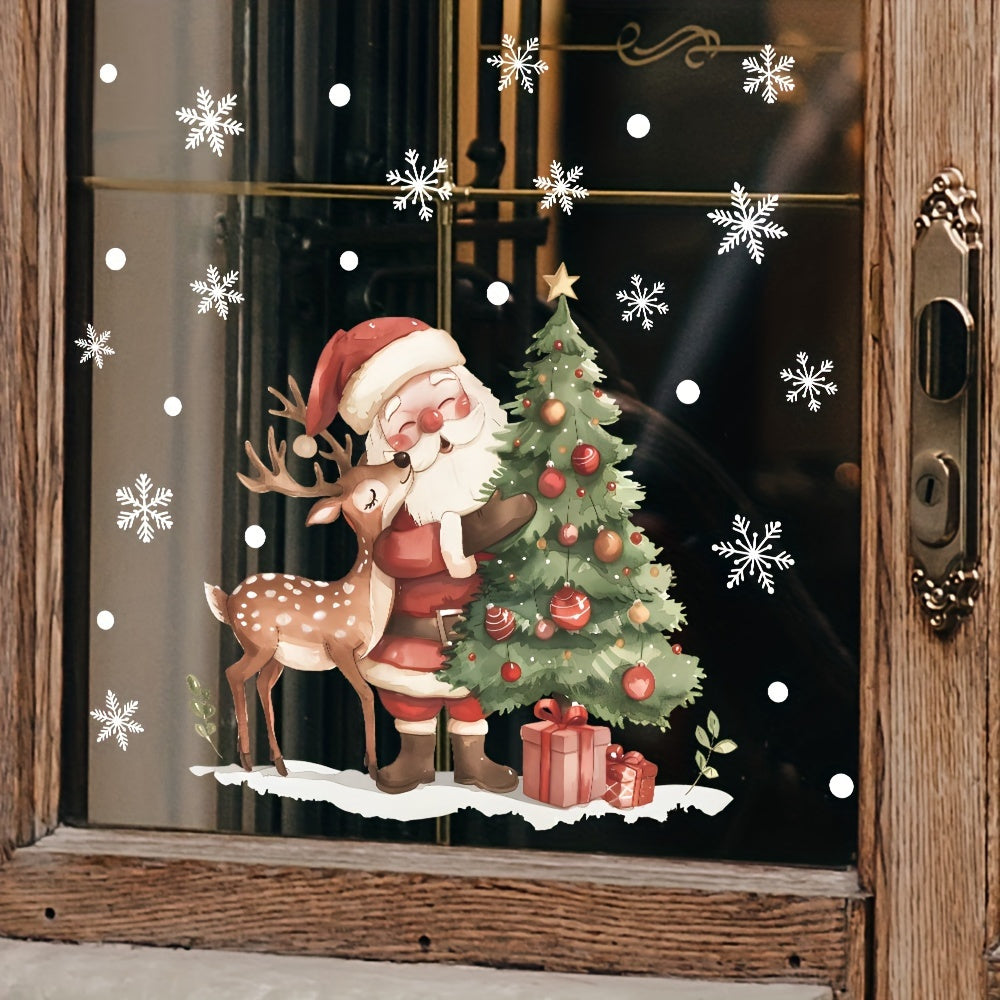 Christmas Window Cling Santa Reindeer Snowflake Reusable PVC 38cm