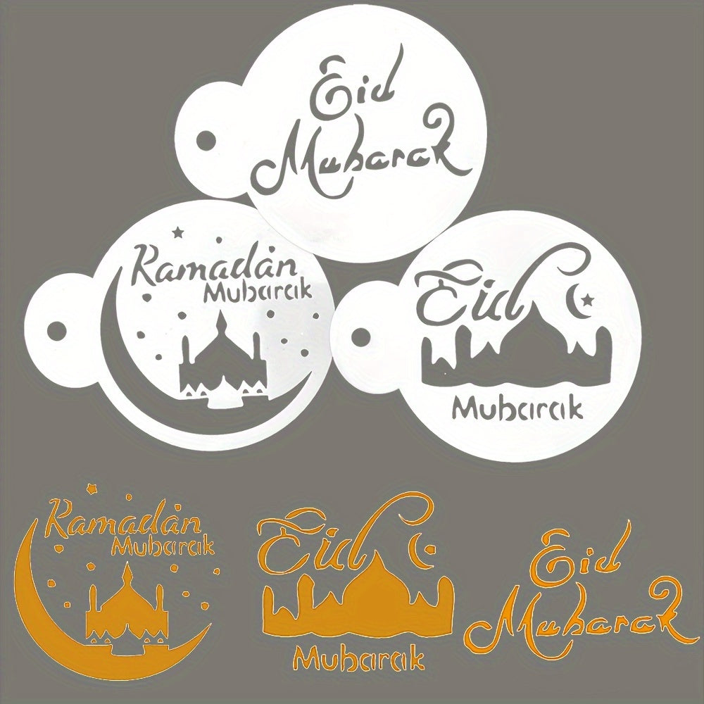 Set of 3 Eid Mubarak Cake Decorating Stencils Food Safe Arabic Calligraphy Islamic Architecture Designs for Cookies and Pastries