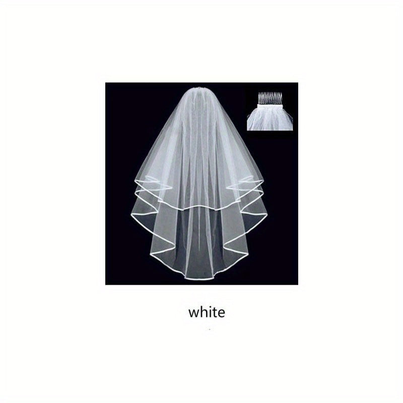White Bridal Veil with 2 Layers of Ribbon Edge Wedding Accessories