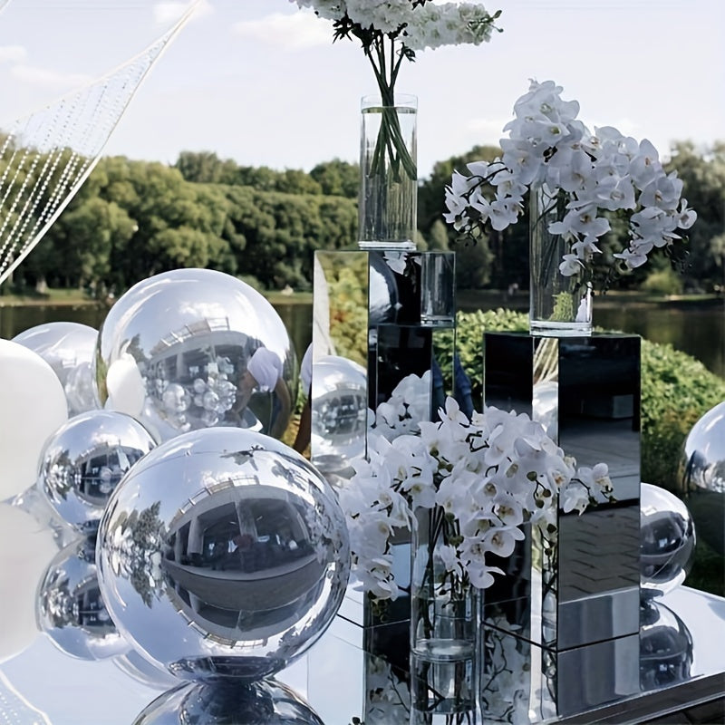 Set of 5 Silver Mirror Aluminum Balloons for Weddings and Parties