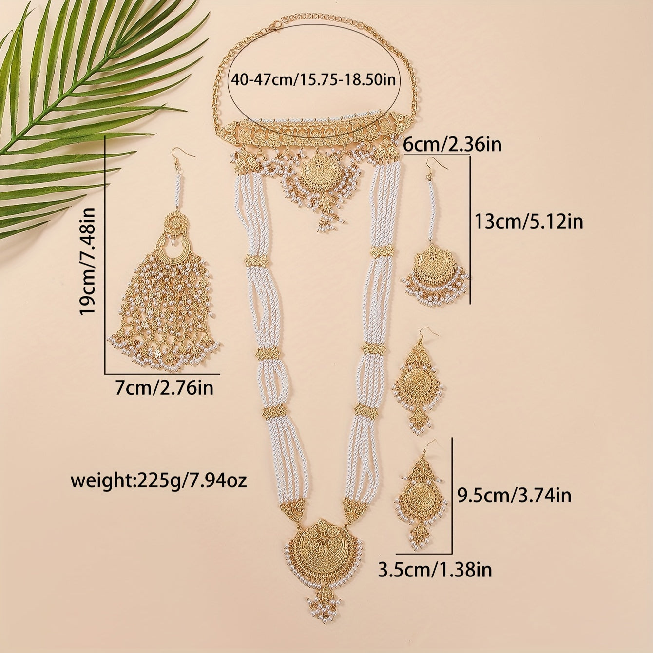 Elegant 5-Piece Pearl and Tassel Jewelry Set for Women with Earrings and Headpiece