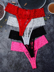 4 dona ayollar uchun seksi korsatilgan tikanli G-String ichki kiyimlar, to'liq rang, yarim shaffof liboslar