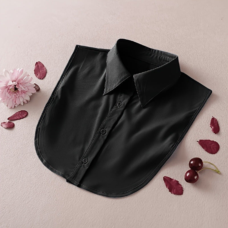 Women's Detachable Striped Collar Vest with Pointed Lapel and Anti-Slip Design in Polyester Knit