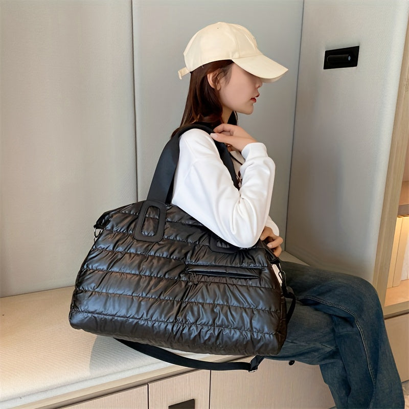 Oxford Cloth Travel Bag with Wet Dry Separation Sports Style Lightweight for Business Travel and School Black White