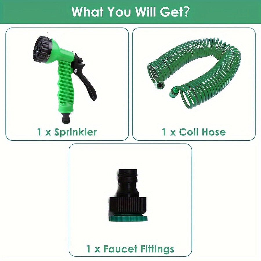 Lightweight Garden Coil Hose Set with EVA Material 7-Function Water Gun 7.5/15/20m