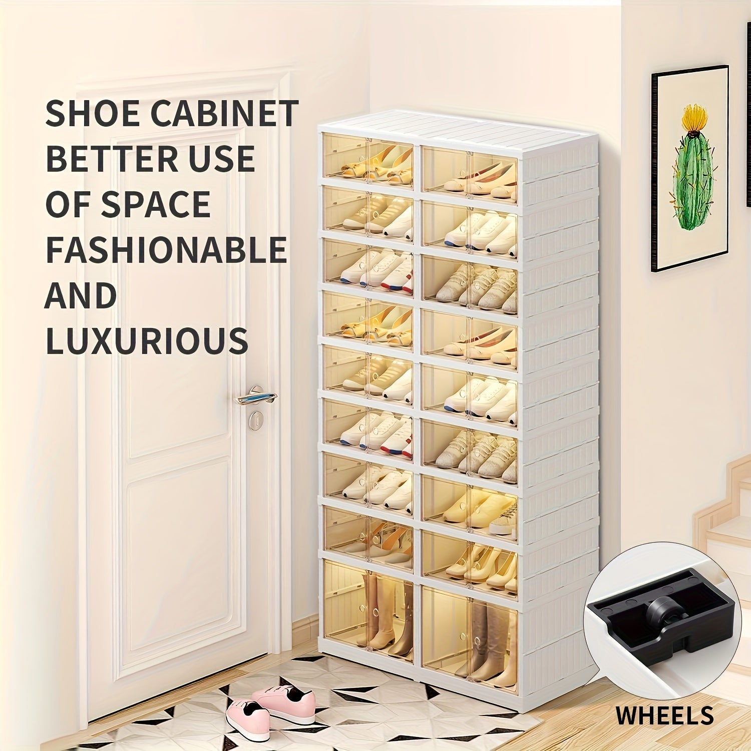 Foldable Shoe Rack with 6/9 Tiers and Clear Stackable Shoe Box for Closet Organization