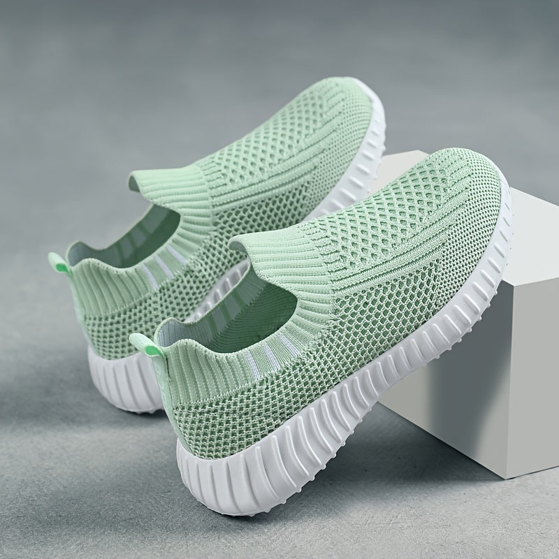 Girls Slip-On Sneakers All-Season Solid Knit Casual Outdoor Running Training
